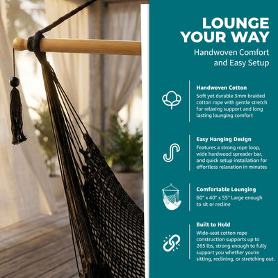 Bliss Hammocks Tahiti Rope Hammock Chair w/Spreader Bar and Hardware, (Open Box) - VMInnovations