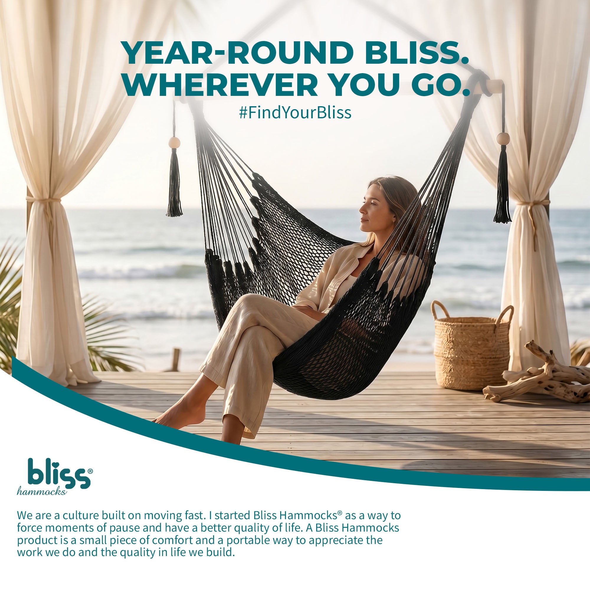 Bliss Hammocks Tahiti Rope Hammock Chair w/Spreader Bar and Hardware, (Open Box) - VMInnovations