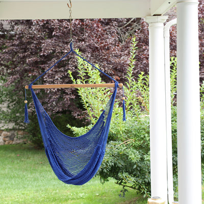 Bliss Hammocks Tahiti Rope Hammock Chair with Spreader Bar and Hardware, Blue - VMInnovations