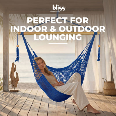Bliss Hammocks Tahiti Rope Hammock Chair with Spreader Bar and Hardware, Blue - VMInnovations