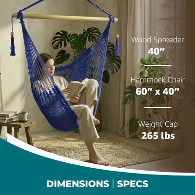 Bliss Hammocks Tahiti Rope Hammock Chair with Spreader Bar and Hardware, Blue - VMInnovations