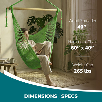 Bliss Hammocks Tahiti Rope Hammock Chair with Spreader Bar and Hardware, Green (Open Box)