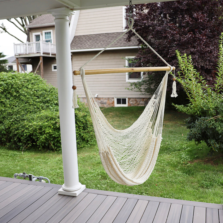 Bliss Hammocks Tahiti Rope Hammock Chair with Spreader Bar and Hardware, Natural - VMInnovations