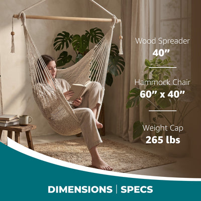 Bliss Hammocks Tahiti Rope Hammock Chair with Spreader Bar and Hardware, Natural - VMInnovations