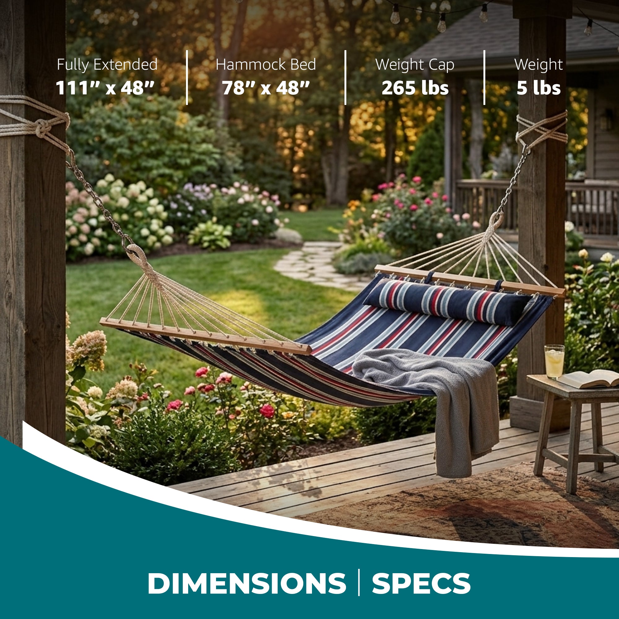 Bliss Hammocks Caribbean Hammock with Pillow and Hardware, 48" Wide, (Open Box)