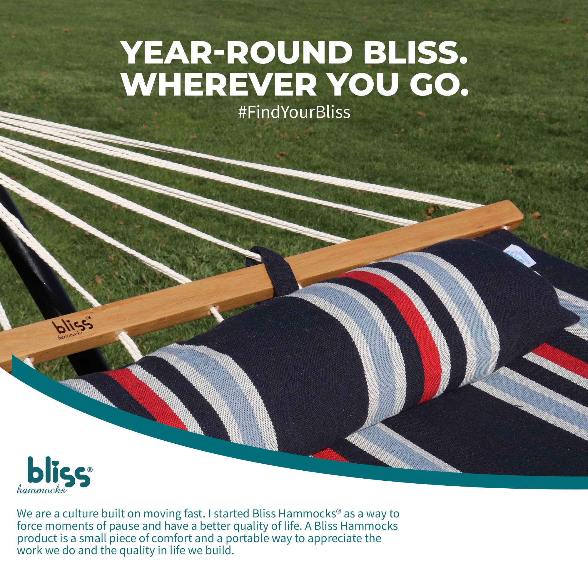 Bliss Hammocks Caribbean Hammock with Pillow and Hardware, 48" Wide, (Open Box)