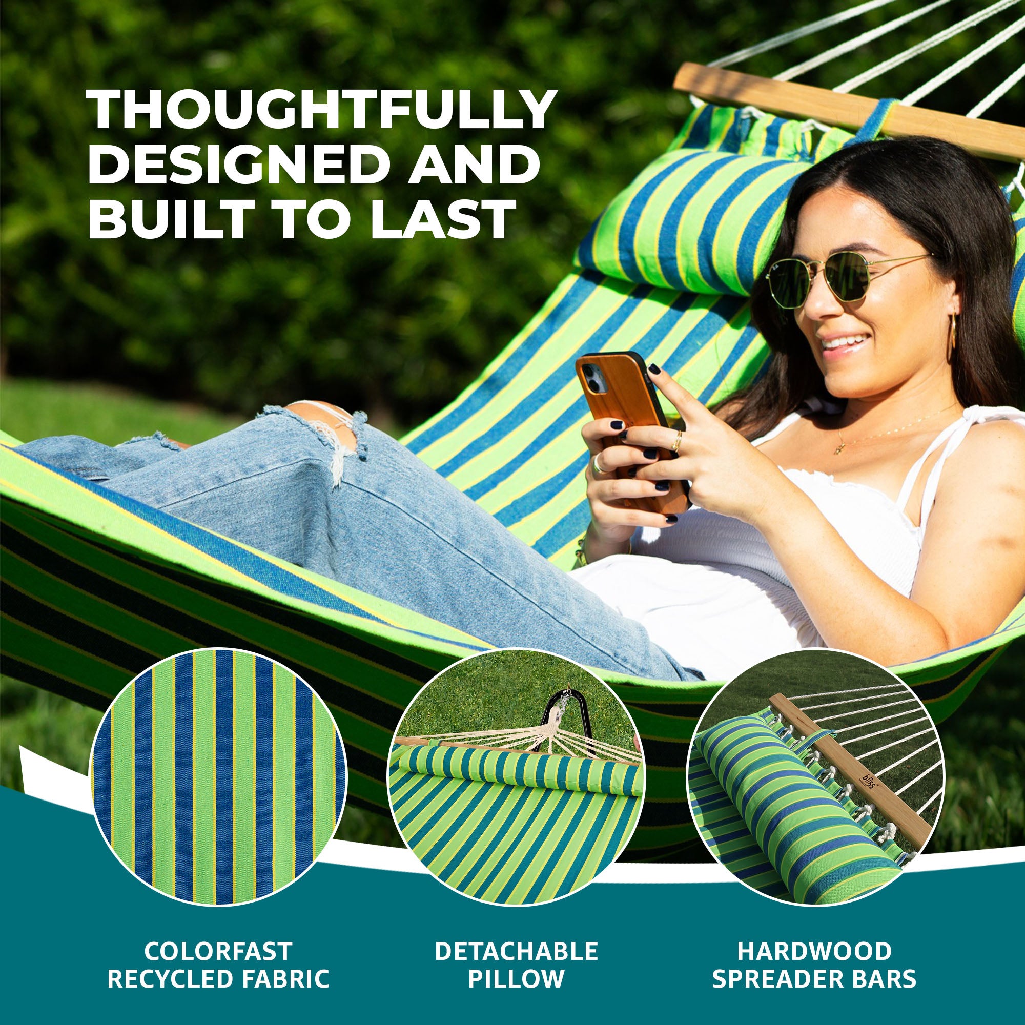 Bliss Hammocks Caribbean Hammock with Pillow & Hardware, 48" Wide, (Open Box)