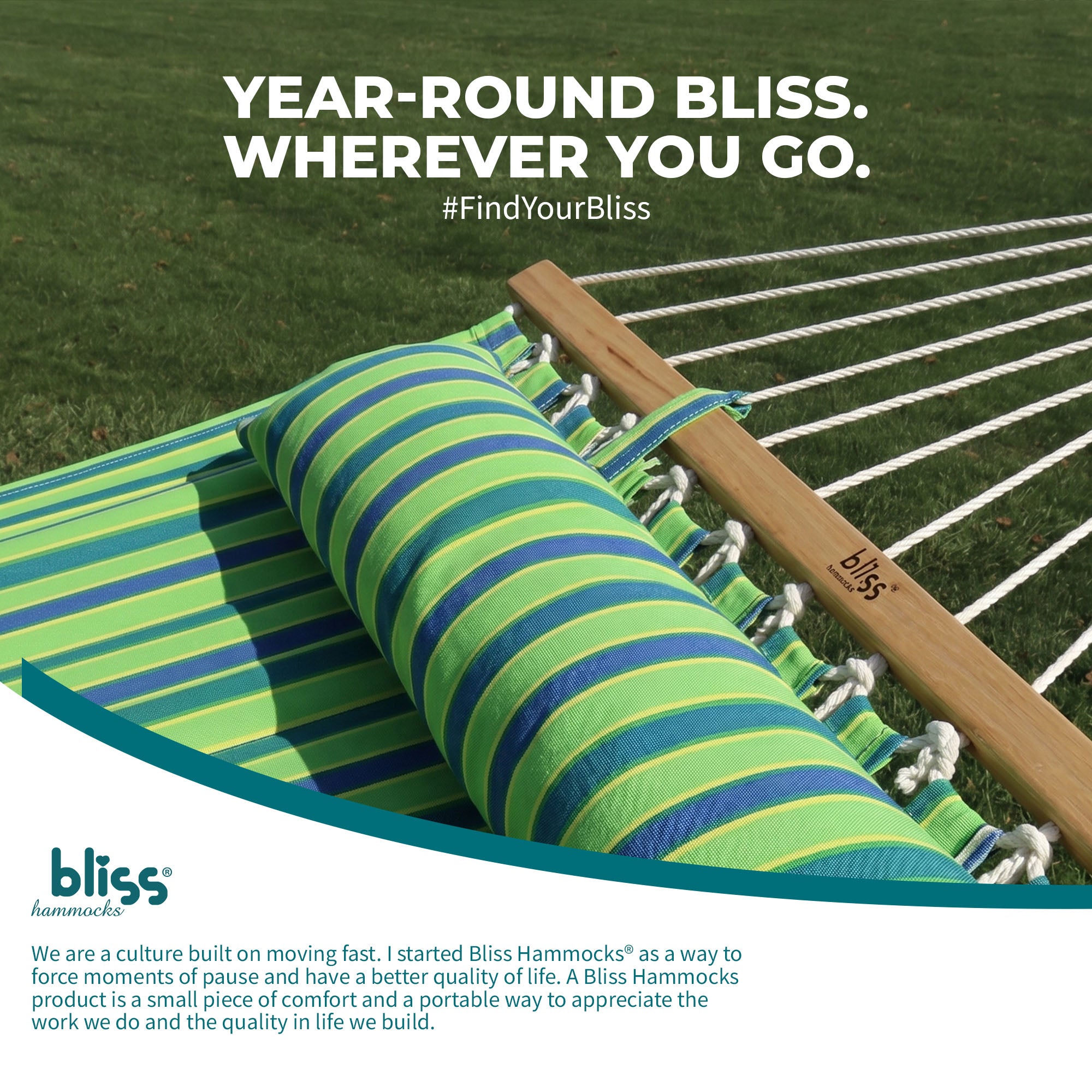 Bliss Hammocks Caribbean Hammock with Pillow & Hardware, 48" Wide, (Open Box)