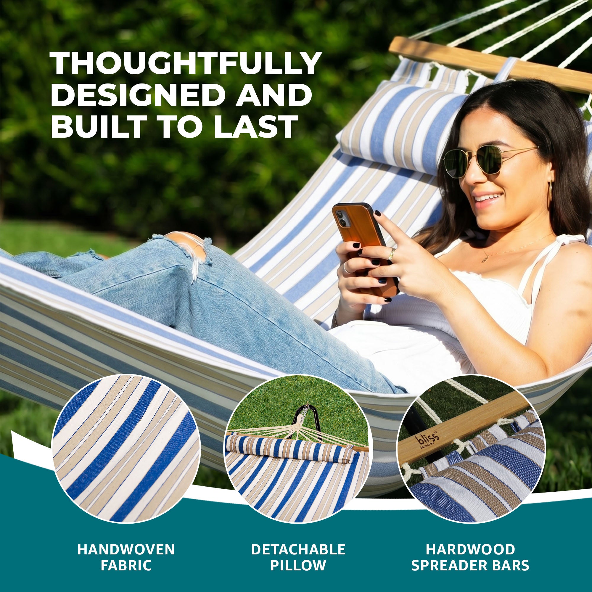 Bliss Hammocks Caribbean Hammock w/ Pillow & Hardware, 48" Wide, (Open Box) - VMInnovations