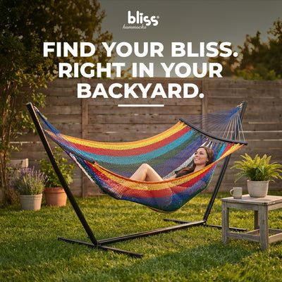 Bliss Hammocks Weekender 2-Person Polyester Rope Hammock w/ Spreader Bar, 80x55 - VMInnovations
