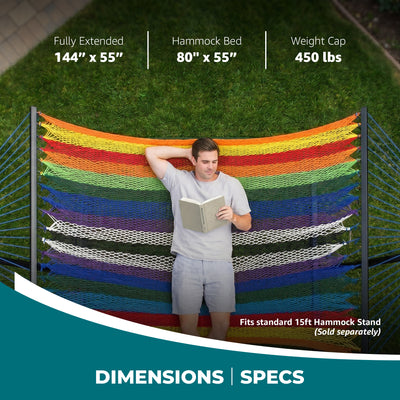 Bliss Hammocks Weekender 2-Person Polyester Rope Hammock w/ Spreader Bar, 80x55 - VMInnovations