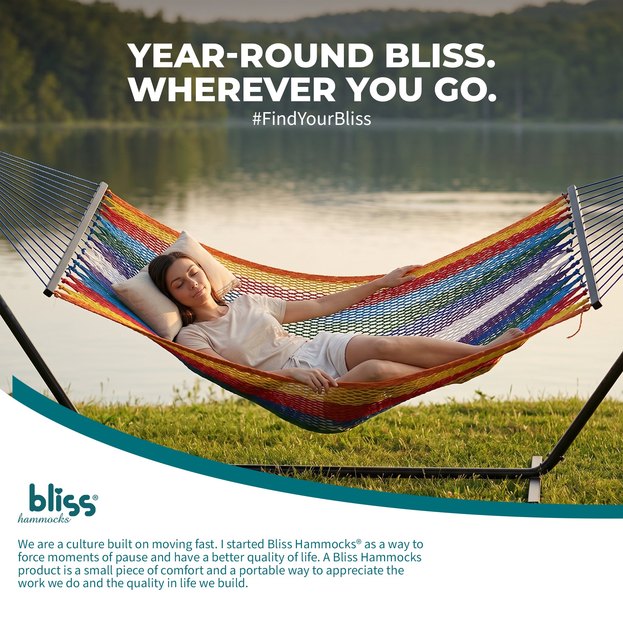Bliss Hammocks Weekender 2-Person Polyester Rope Hammock w/ Spreader Bar, 80x55 - VMInnovations
