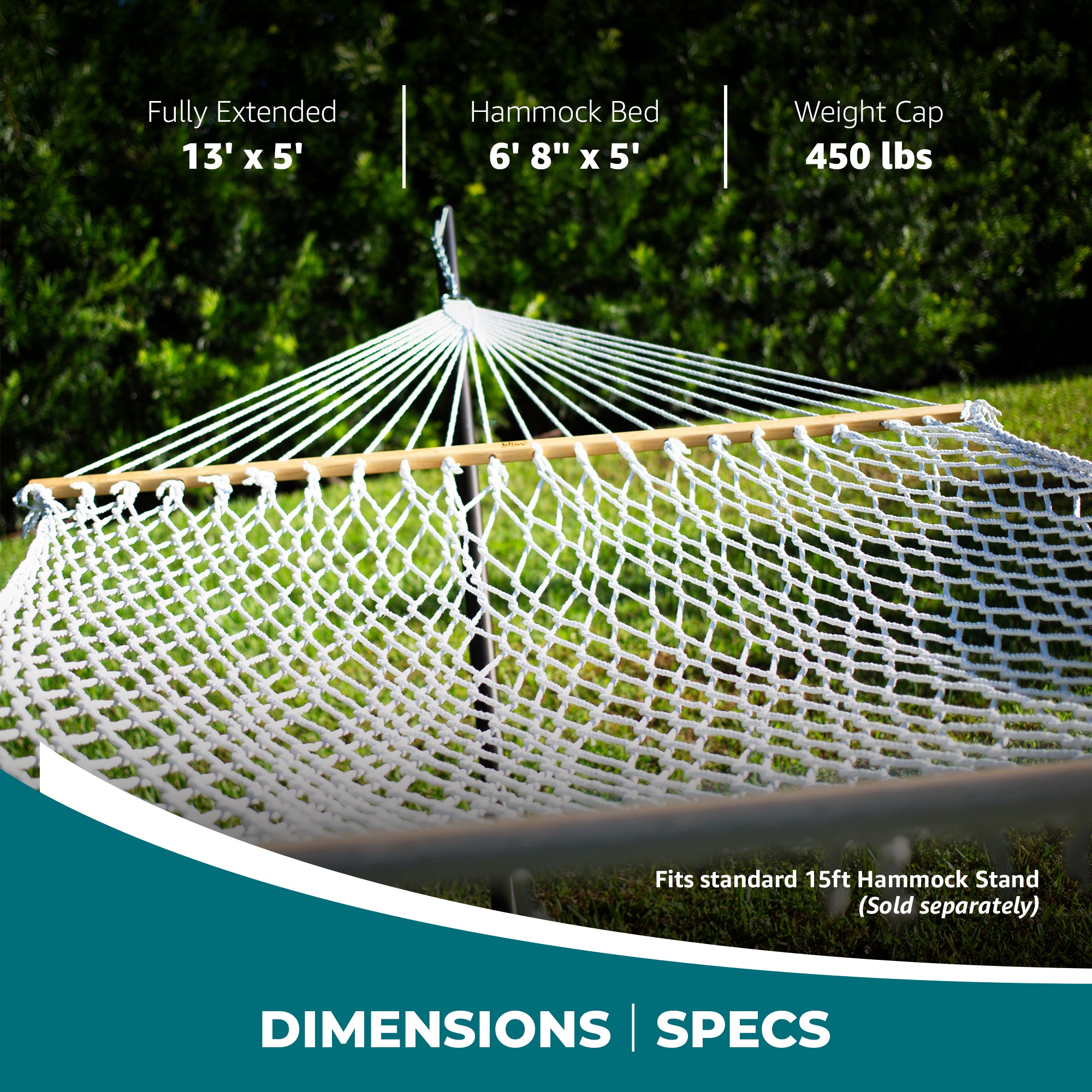 Bliss Hammocks Classic 2-Person Cotton Rope Hammock w/Spreader, 80x60,(Open Box) - VMInnovations