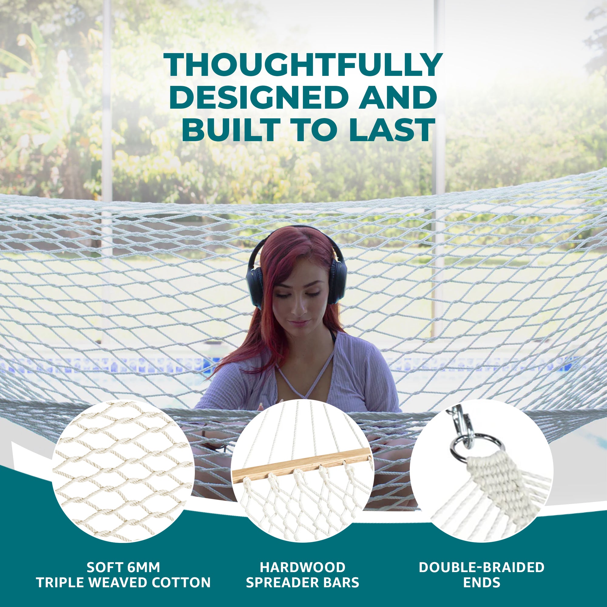 Bliss Hammocks Classic 2-Person Cotton Rope Hammock w/Spreader, 80x60,(Open Box) - VMInnovations