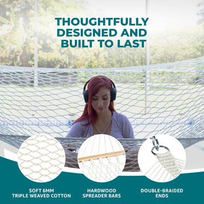 Bliss Hammocks Classic 2-Person Cotton Rope Hammock w/Spreader, 80x60,(Open Box) - VMInnovations