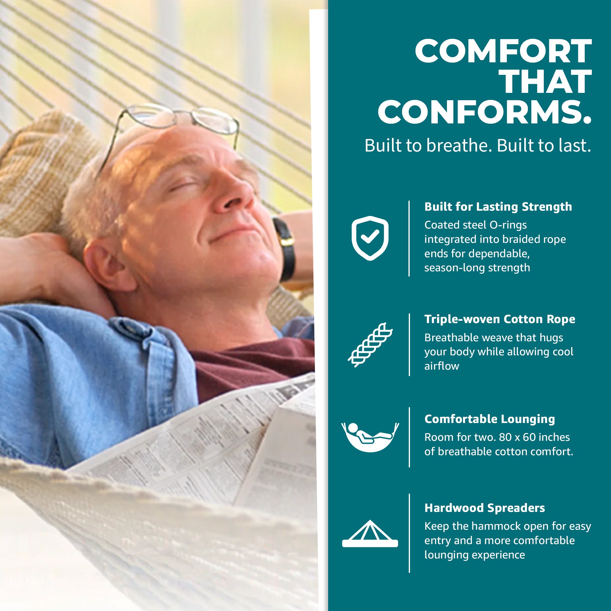 Bliss Hammocks Classic 2-Person Cotton Rope Hammock w/Spreader, 80x60,(Open Box) - VMInnovations