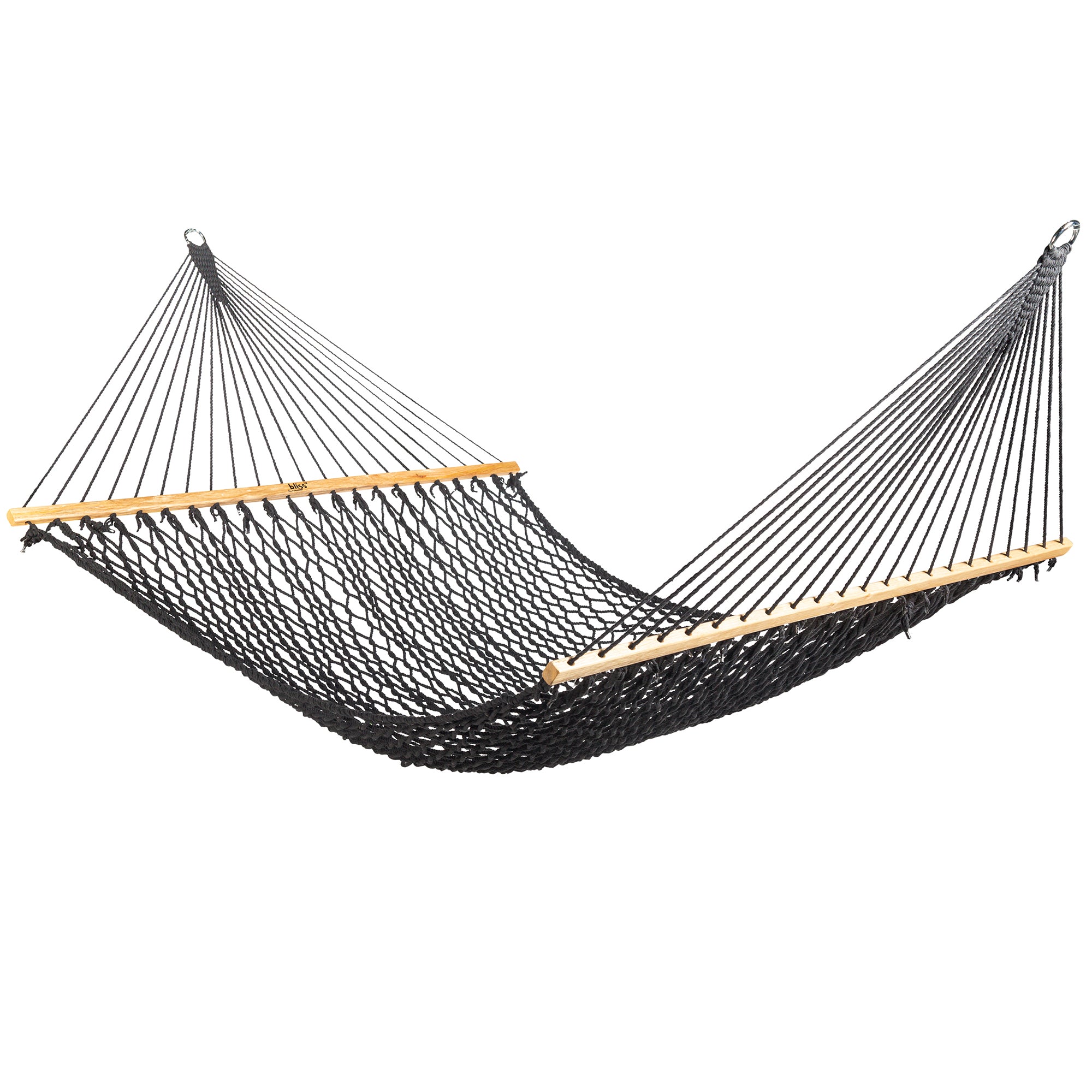 Bliss Hammocks Classic 2-Person Cotton Rope Hammock w/Spreader Bar, 80x60, Black - VMInnovations
