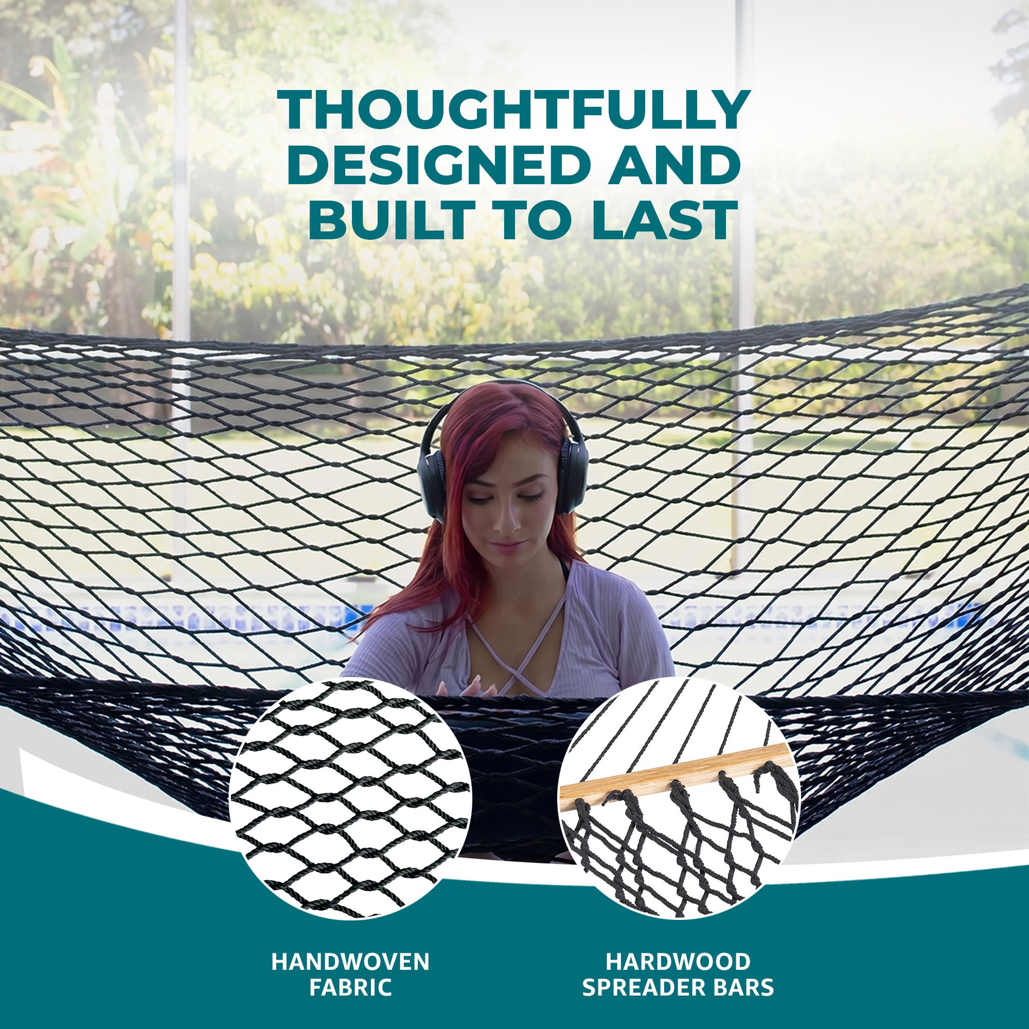 Bliss Hammocks Classic 2-Person Cotton Rope Hammock w/Spreader Bar, 80x60, Black