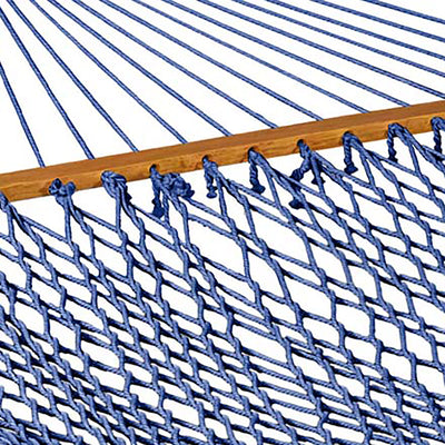 Bliss Hammocks Classic 2-Person Cotton Rope Hammock w/Spreader Bar, 80x60, Blue - VMInnovations