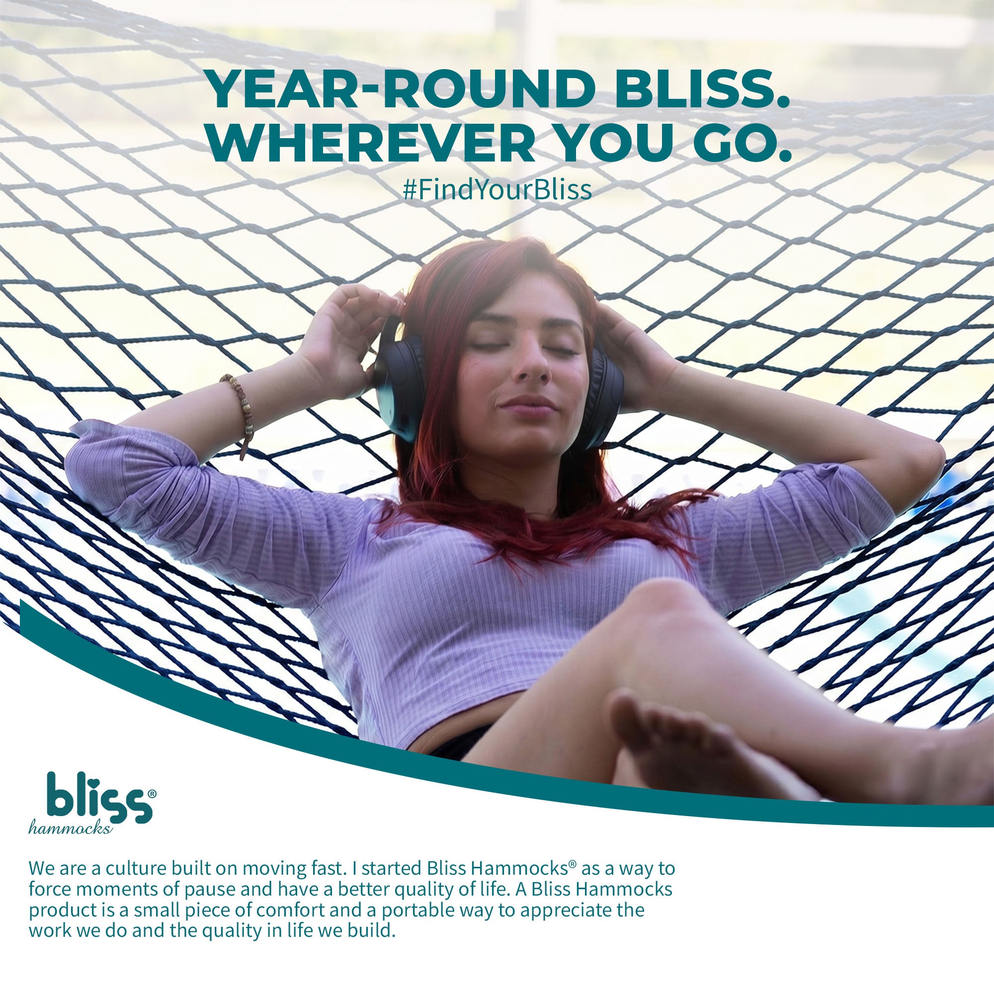 Bliss Hammocks Classic 2-Person Cotton Rope Hammock w/Spreader Bar, 80x60, Blue - VMInnovations