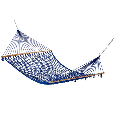 Bliss Hammocks Classic 2-Person Cotton Rope Hammock w/Spreader Bar, 80x60, Blue - VMInnovations
