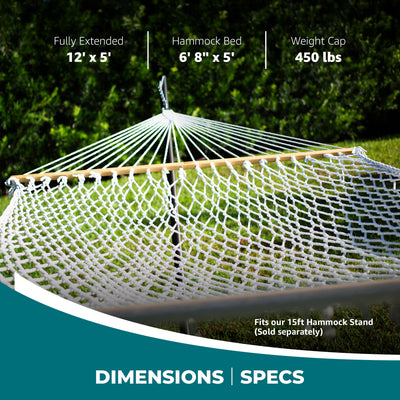 Bliss Hammocks Classic 2-Person Polyester Rope Hammock w/Spreader Bar, 80x60