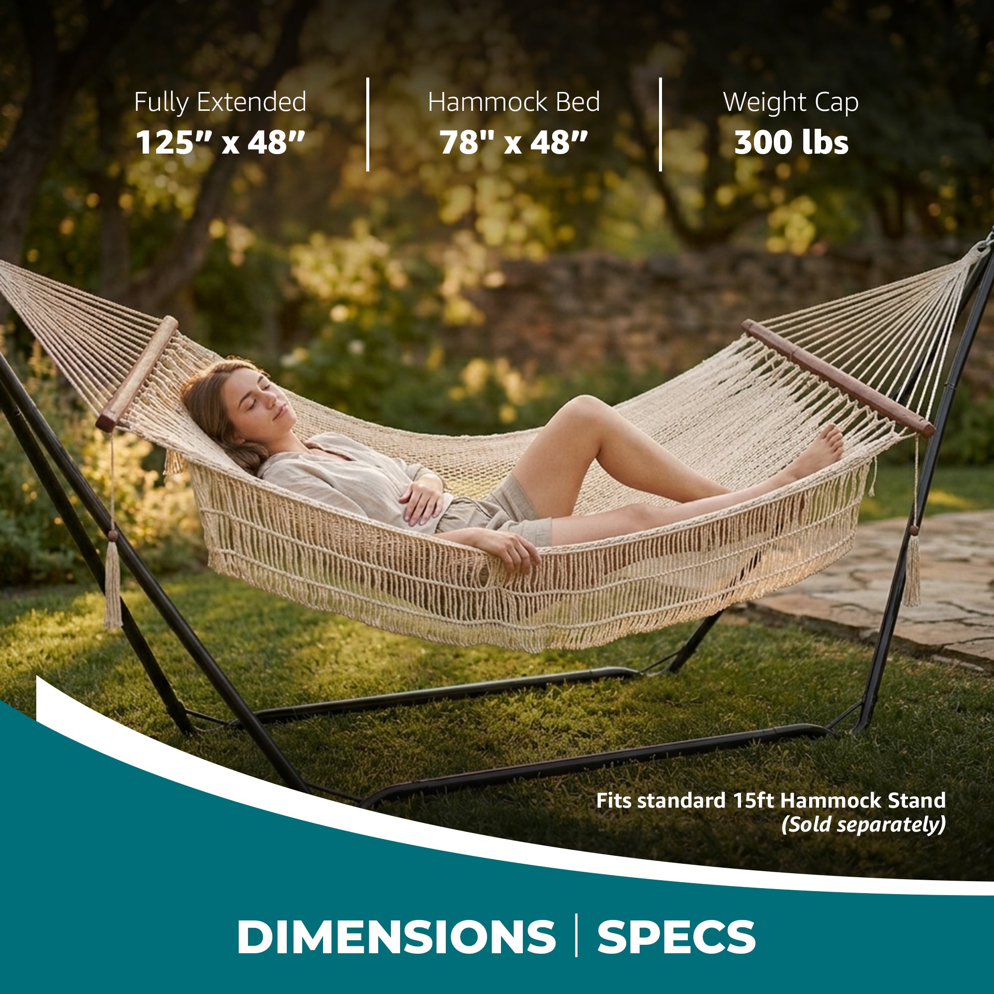 Bliss Hammocks 1-Person Cotton Rope Hammock w/Spreader Bar, 78x48 (Open Box)