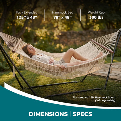 Bliss Hammocks 1-Person Cotton Rope Hammock w/Spreader Bar, 78x48 (Open Box) - VMInnovations