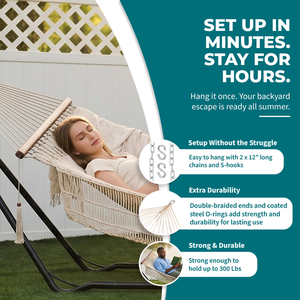 Bliss Hammocks 1-Person Cotton Rope Hammock w/Spreader Bar, 78x48 (Open Box) - VMInnovations