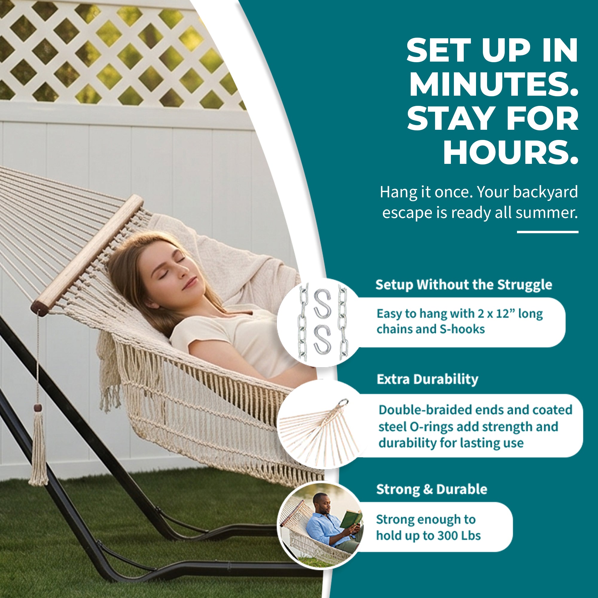 Bliss Hammocks 1-Person Cotton Rope Hammock w/Spreader Bar, 78x48 (Open Box) - VMInnovations