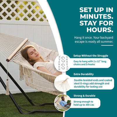 Bliss Hammocks 1-Person Cotton Rope Hammock w/Spreader Bar, 78x48 (Open Box) - VMInnovations