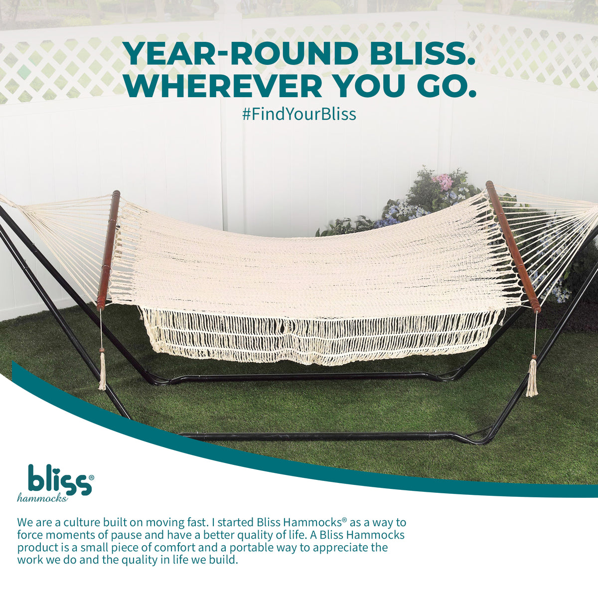 Bliss Hammocks 1-Person Cotton Rope Hammock w/Spreader Bar, 78x48 (Open Box) - VMInnovations