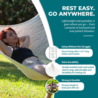 Bliss Hammocks Weekend Deluxe 2-Person Polyester Rope Hammock w/SpreaderOpen Box