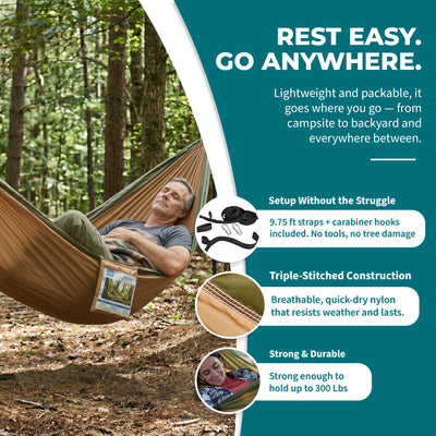 Bliss Hammocks Hammock in a Bag with Carabiner Hooks & Tree Straps, Desert Storm - VMInnovations