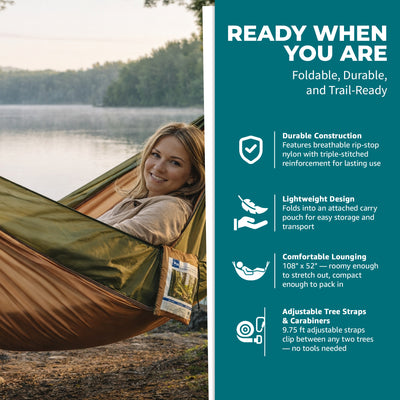 Bliss Hammocks Hammock in a Bag with Carabiner Hooks & Tree Straps, Desert Storm - VMInnovations