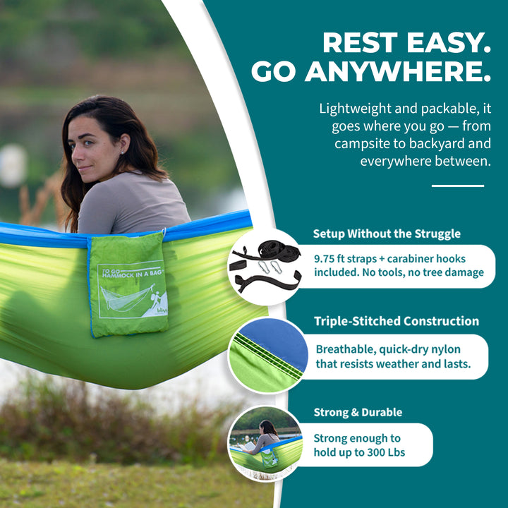 Bliss Hammocks Hammock in a Bag w/ Carabiner Hooks & Tree Straps, Mermaid - VMInnovations
