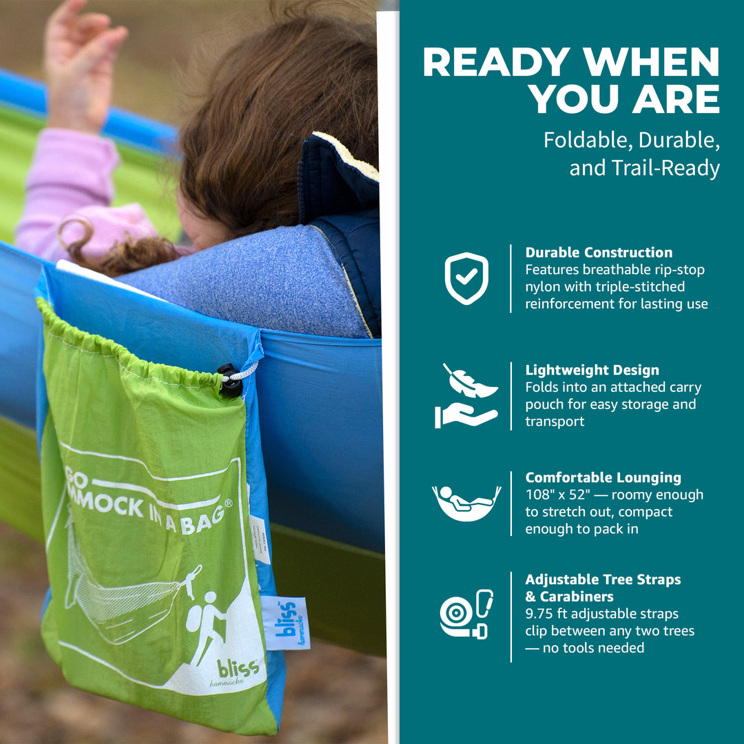 Bliss Hammocks Hammock in a Bag w/ Carabiner Hooks & Tree Straps, Mermaid - VMInnovations
