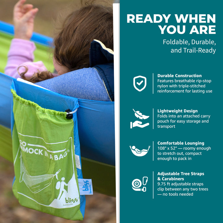 Bliss Hammocks Hammock in a Bag w/ Carabiner Hooks & Tree Straps, Mermaid - VMInnovations