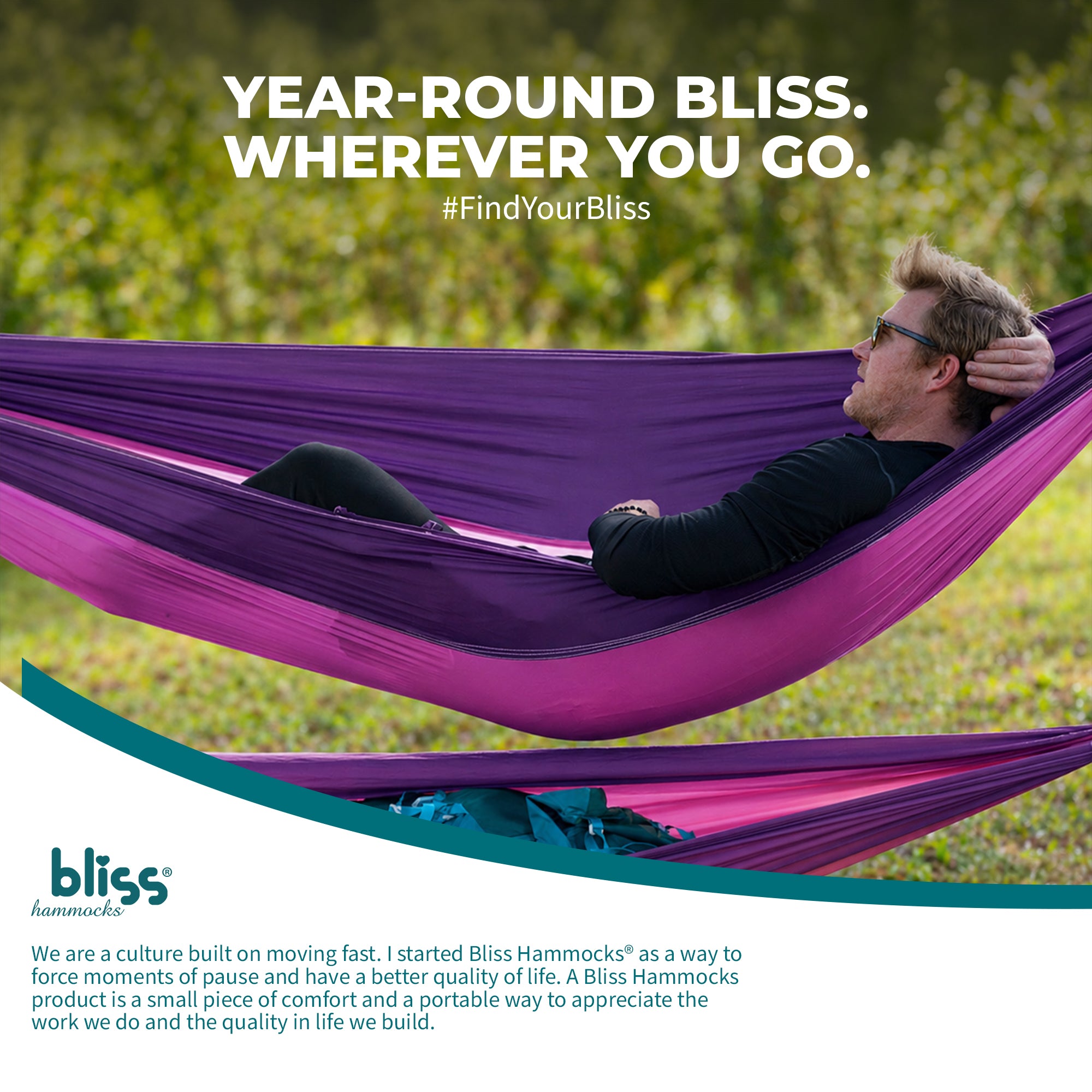Bliss Hammocks Hammock in a Bag with Carabiner Hooks & Tree Straps, Pink Purple - VMInnovations