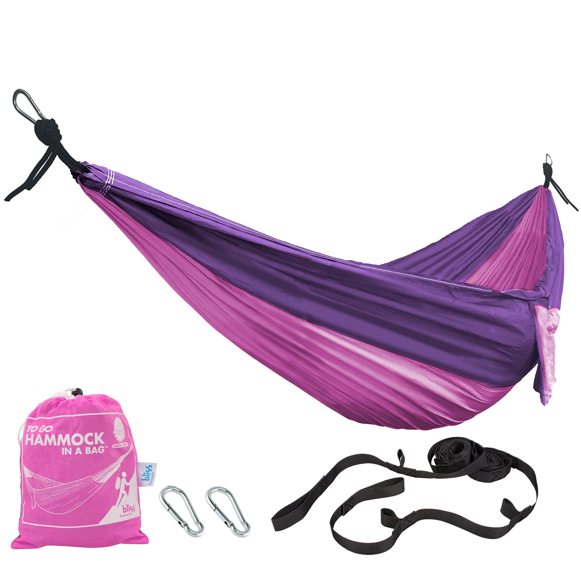 Bliss Hammocks Hammock in a Bag with Carabiner Hooks & Tree Straps, Pink Purple - VMInnovations