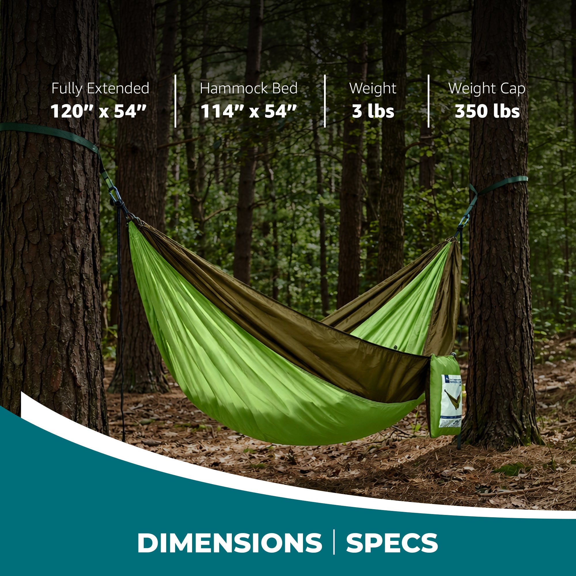 Bliss Hammocks Hammock in a Bag with Carabiner Hooks & Tree Straps, Forest Green - VMInnovations