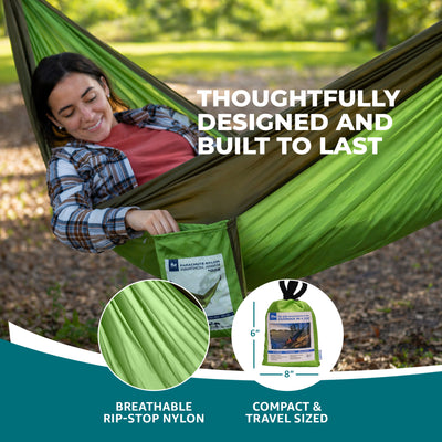 Bliss Hammocks Hammock in a Bag with Carabiner Hooks & Tree Straps, Forest Green - VMInnovations