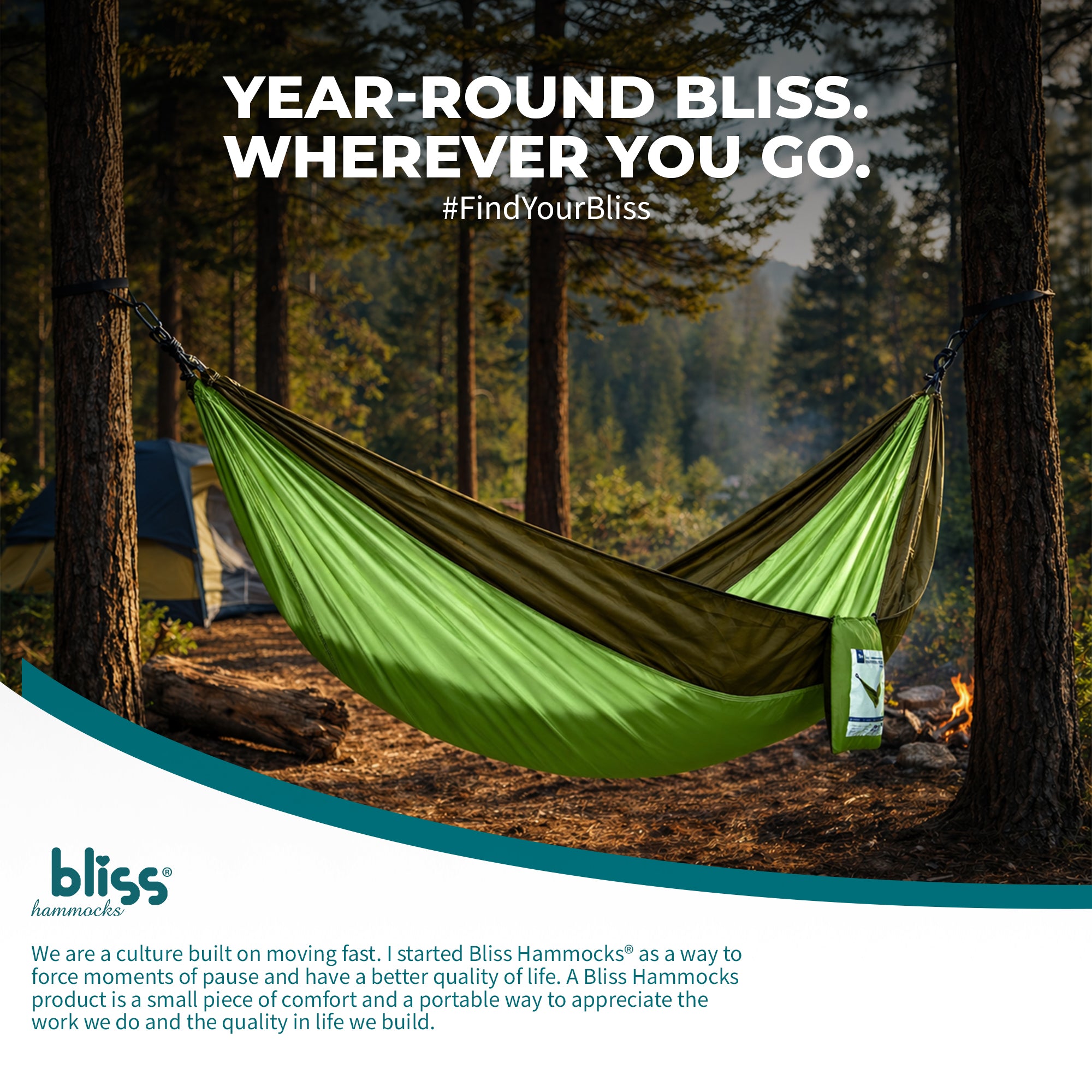 Bliss Hammocks Hammock in a Bag with Carabiner Hooks & Tree Straps, Forest Green - VMInnovations