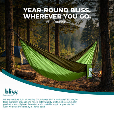 Bliss Hammocks Hammock in a Bag with Carabiner Hooks & Tree Straps, Forest Green - VMInnovations