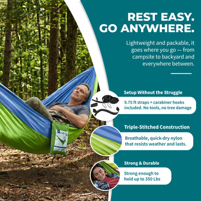 Bliss Hammocks Hammock in a Bag with Carabiner Hooks & Tree Straps, Mermaid - VMInnovations