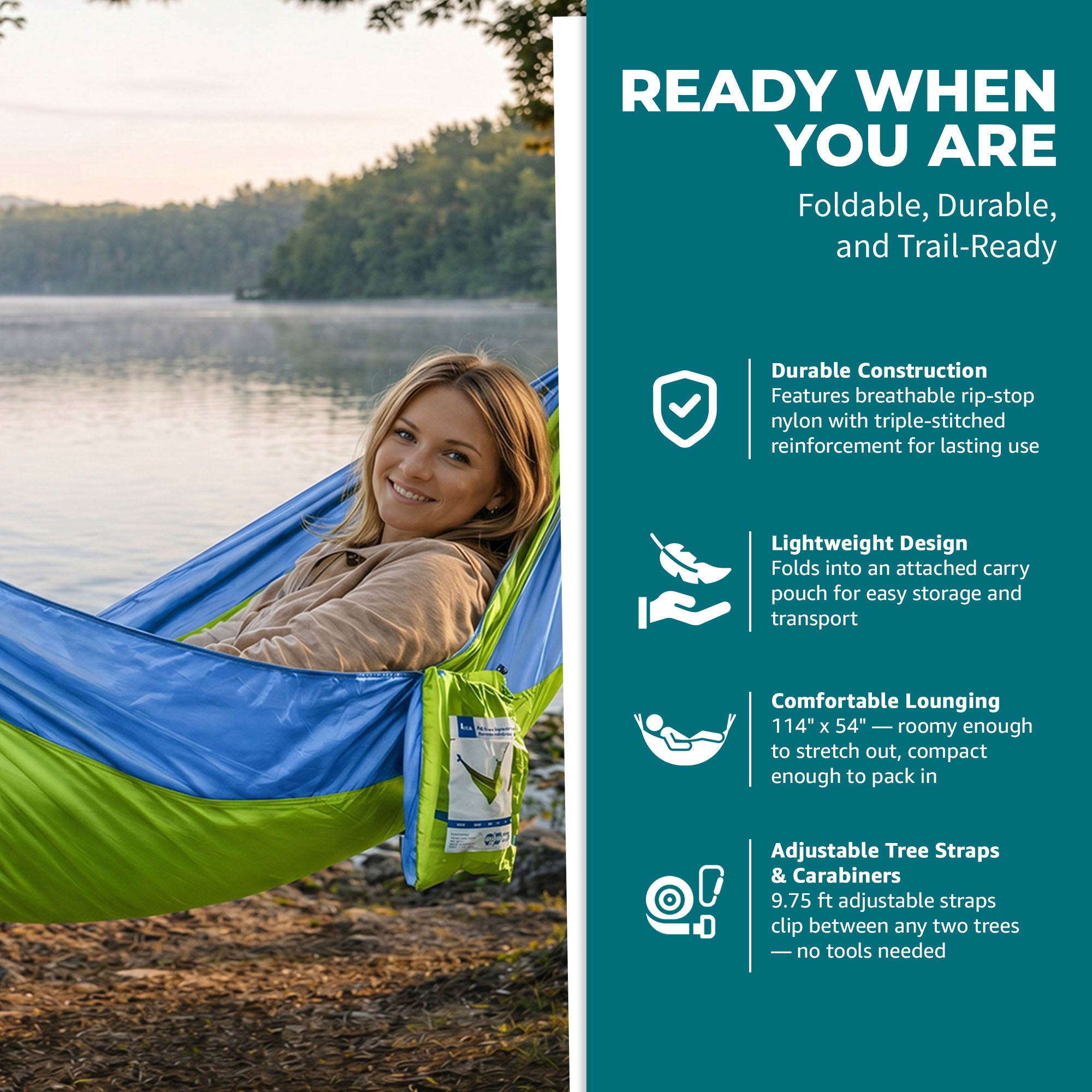 Bliss Hammocks Hammock in a Bag with Carabiner Hooks & Tree Straps, Mermaid - VMInnovations