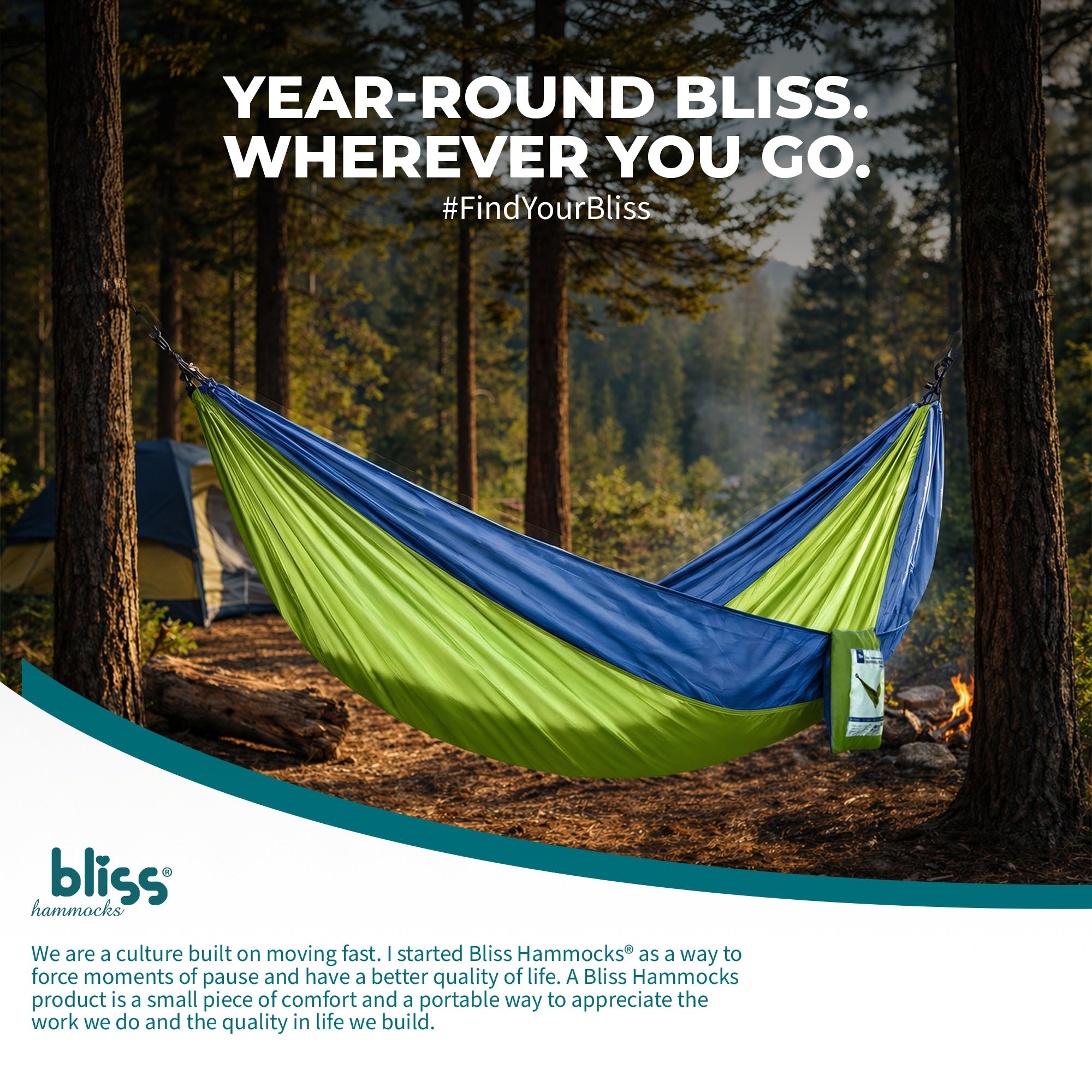 Bliss Hammocks Hammock in a Bag with Carabiner Hooks & Tree Straps, Mermaid - VMInnovations