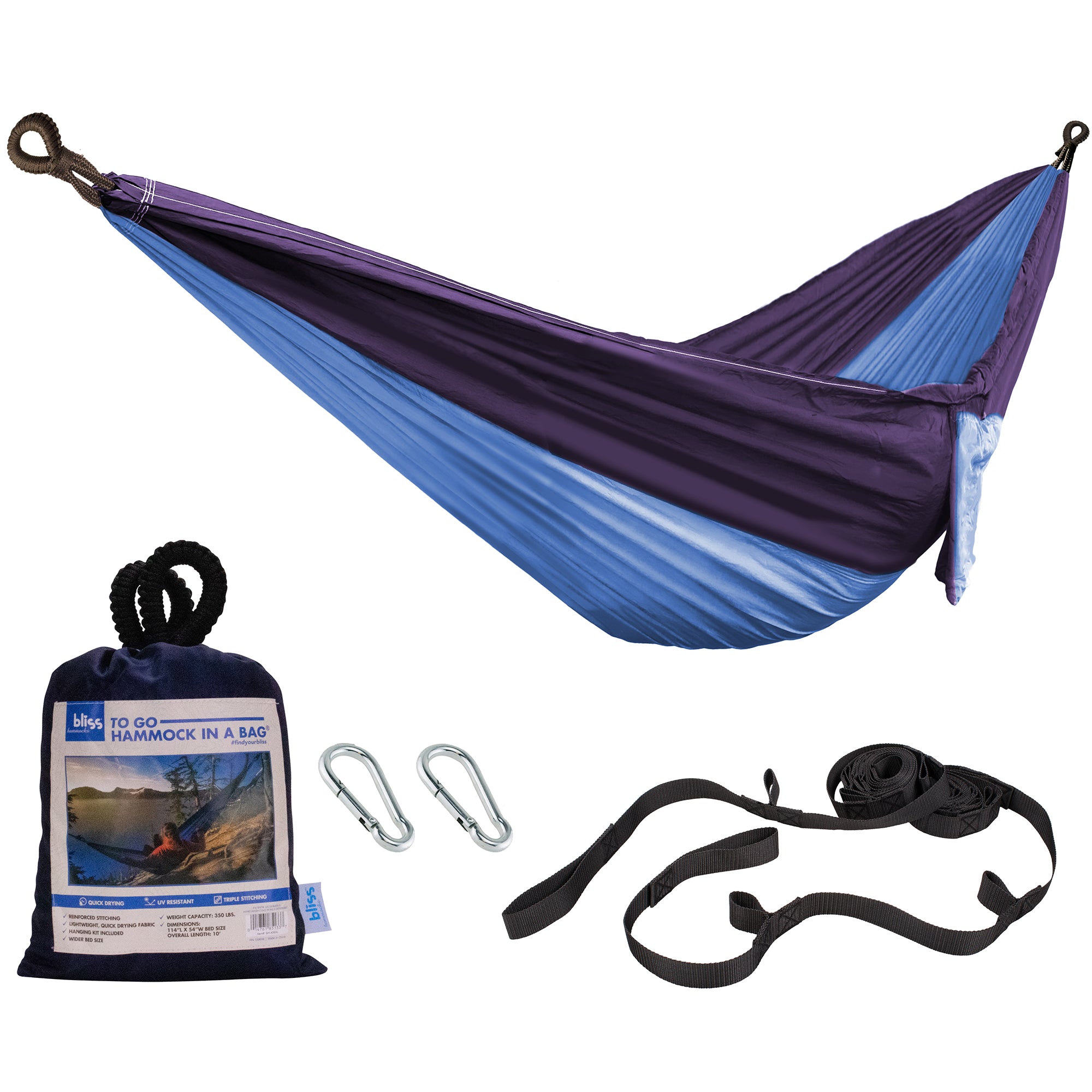 Bliss Hammocks Hammock in a Bag with Carabiner Hooks & Tree Straps, Royal Blue - VMInnovations