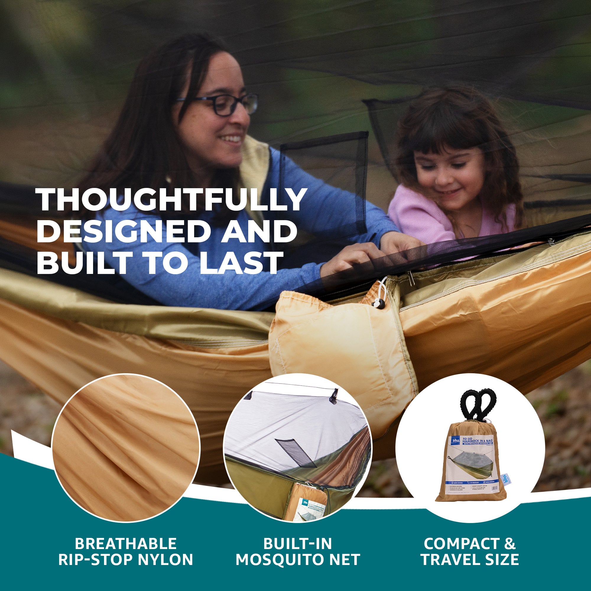 Bliss Hammocks Hammock in a Bag with Mosquito Net and Tree Straps, (Open Box)