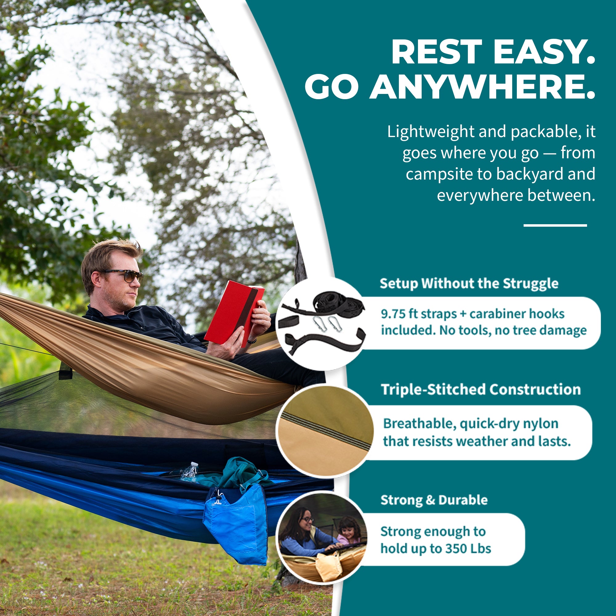 Bliss Hammocks Hammock in a Bag with Mosquito Net and Tree Straps, (Open Box)